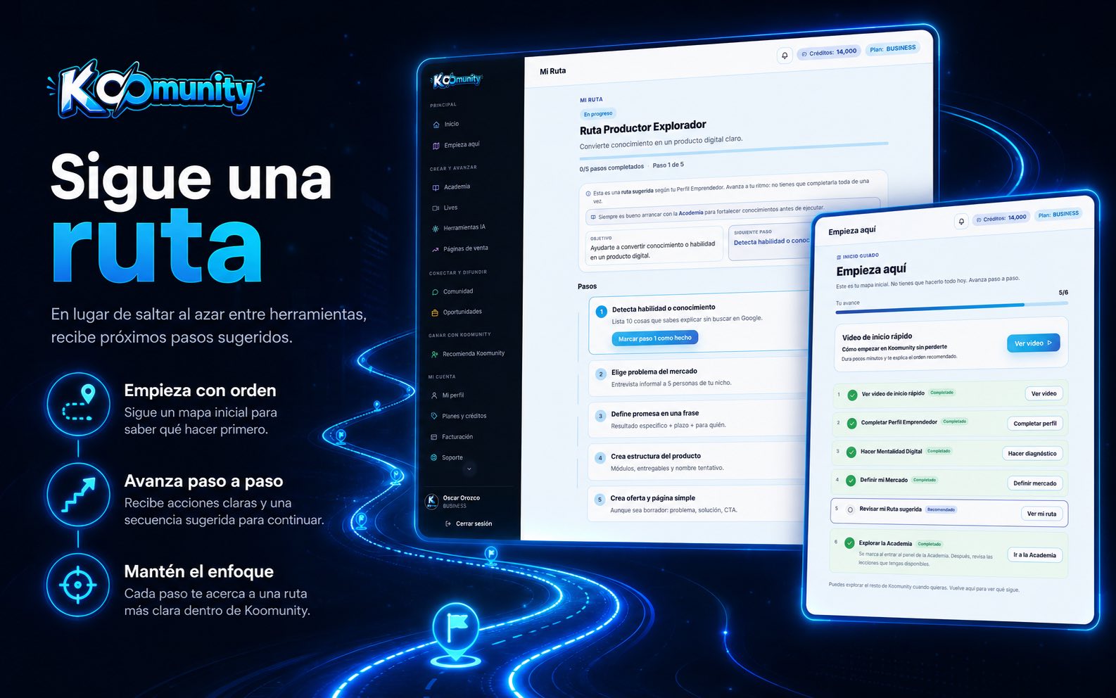 Pantalla de Mi Ruta en Koomunity